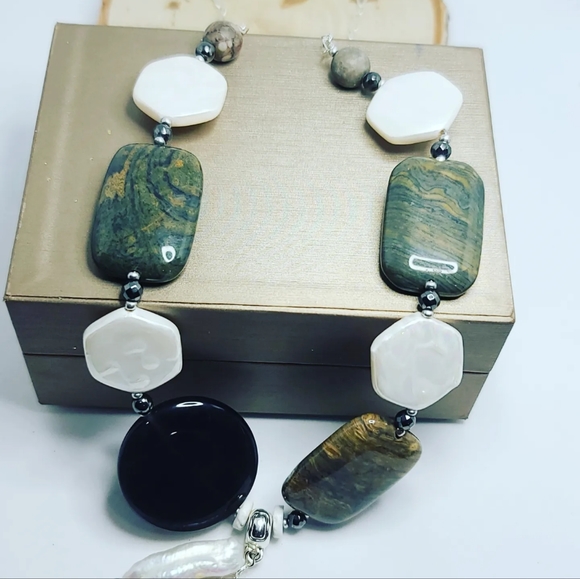 Baroque Pearl, Imperial Jasper Stainless steel chain necklace - Picture 5 of 5